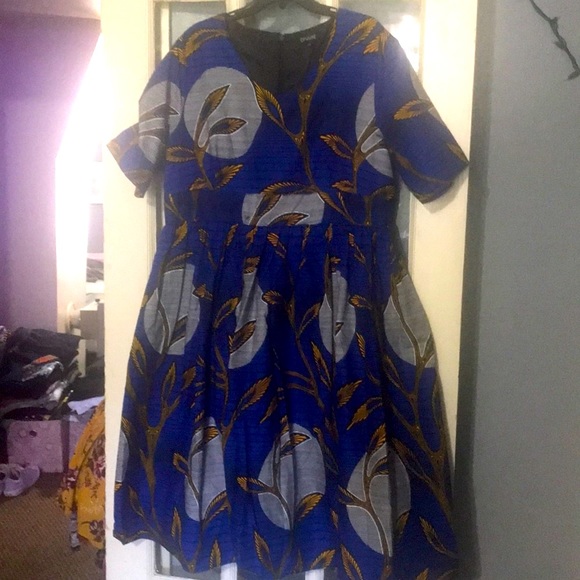 African Print A Line Midi Dress - Picture 1 of 5